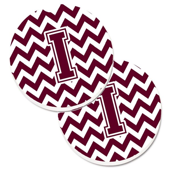 Carolines Treasures Letter I Chevron Maroon and White Set of 2 Cup Holder Car Coaster CJ1051-ICARC - main
